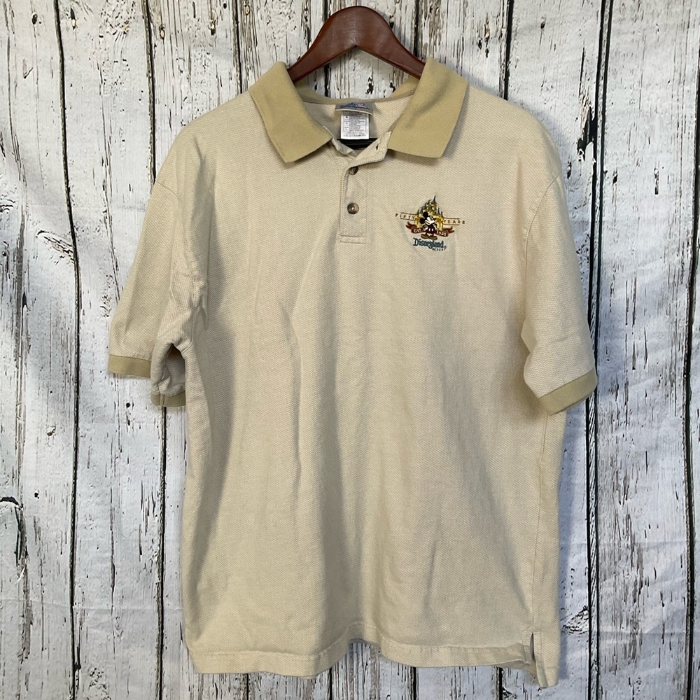Vintage Disneyland Resort 50th Anniversary Polo Shirt Large 1955 PreLoved Beige